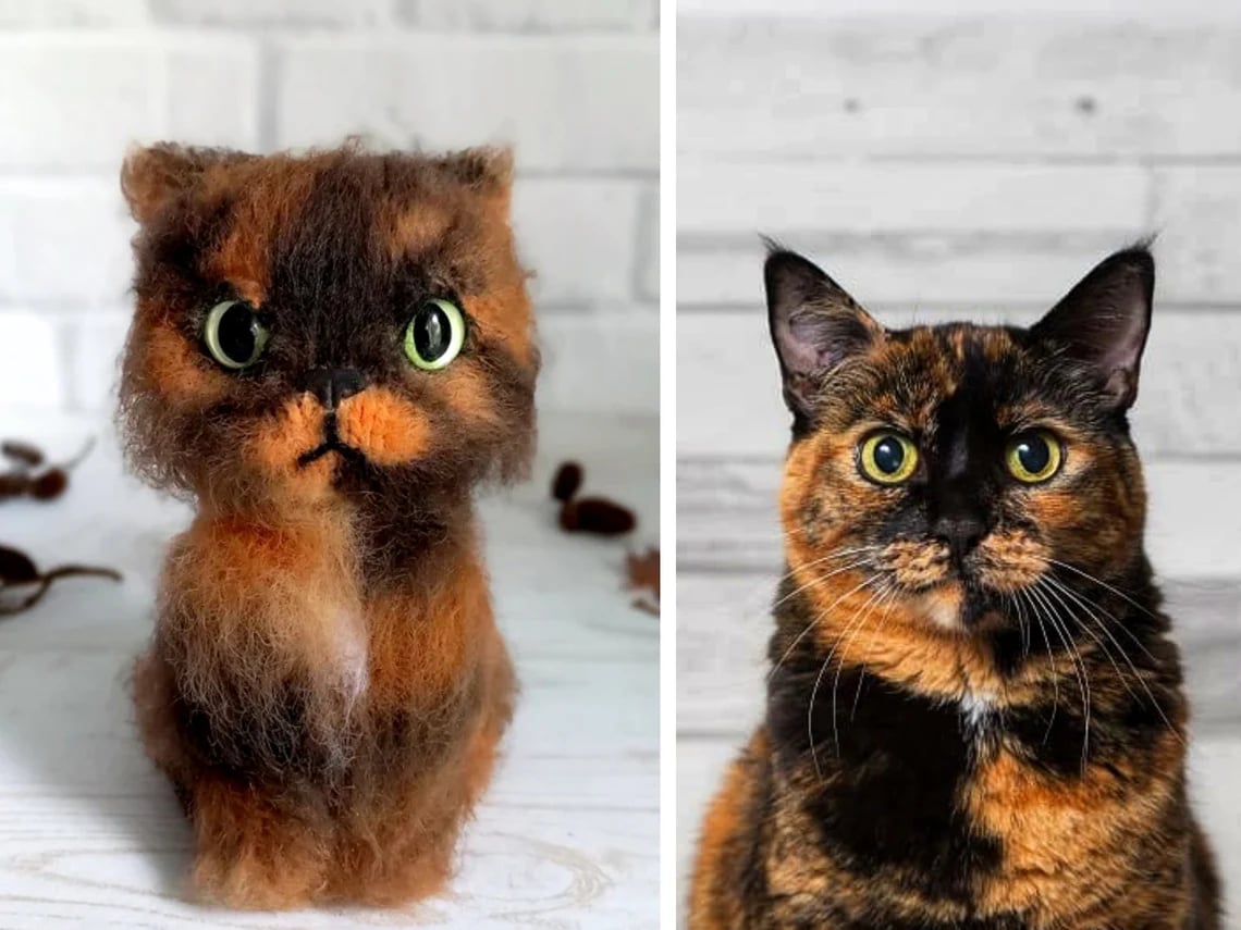 Image of Custom cat plush, custom stuffed animal cat portrait, personalized pet memorial plushie