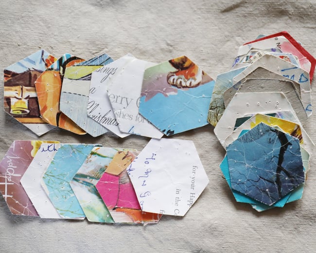 Box of Vintage Patchwork Pieces.