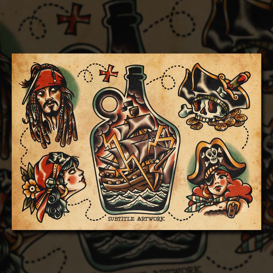 Image of Pirates - Tattoo Flash Print