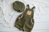 Tobias green romper OR hat / two sizes