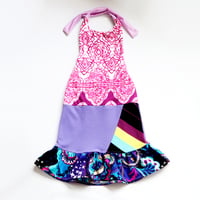 Image 2 of purple paisley stripe vintage fabric 8/10 halter dress sundress tie flouncy courtneycourtney
