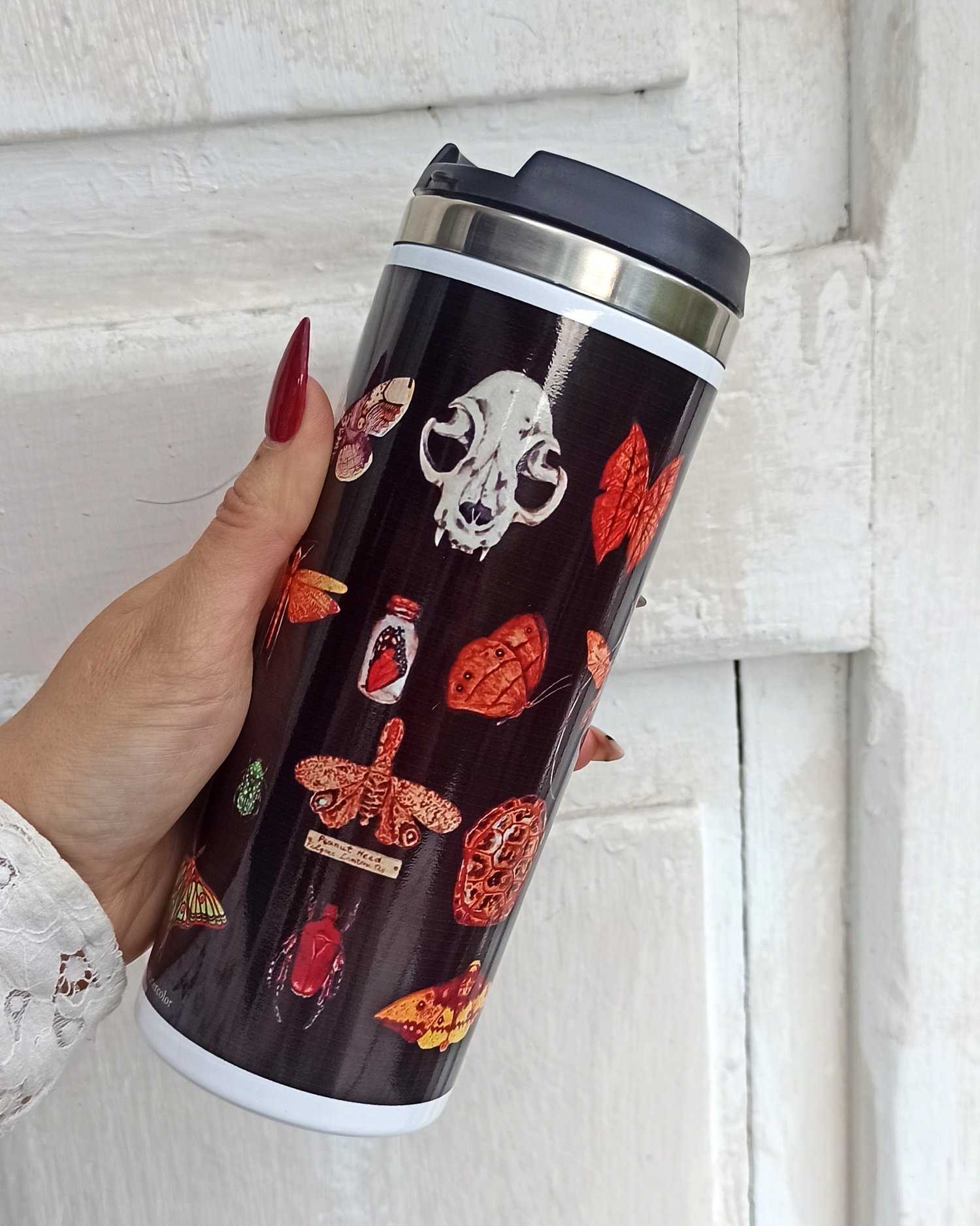 Image of Travel Mug Thermos Tumbler with Insects and Oddities 