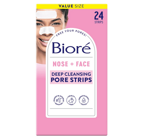 Bioré Nose+Face Blackhead Remover Pore Strips, 12 Nose + 12 Face Strips for Chin or Forehead.