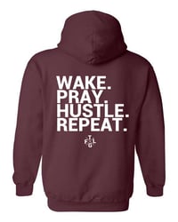 Image 3 of Wake Pray Hustle Repeat Hoodie White letters