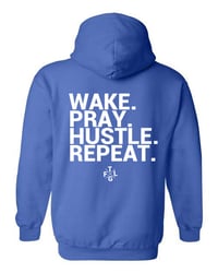 Image 2 of Wake Pray Hustle Repeat Hoodie White letters