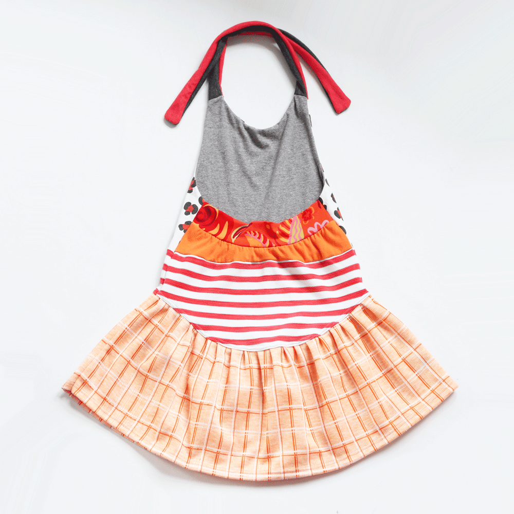Image of chester cheetos orange plaid vintage fabric 5/6 halter dress sundress tie flouncy courtneycourtney