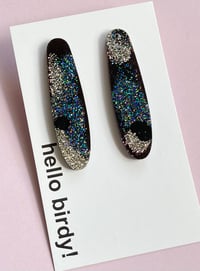Image 1 of Bronte long stud earring Black and Silver 