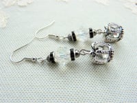 Image 4 of Art Deco Silver Crown Earrings, Pierced or Clip On