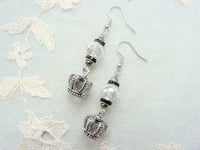 Image 1 of Art Deco Silver Crown Earrings, Pierced or Clip On