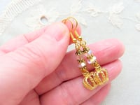 Image 2 of Vintage Crystal Golden Crown Earrings, Pierced or Clip On
