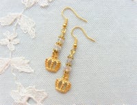 Image 6 of Vintage Crystal Golden Crown Earrings, Pierced or Clip On