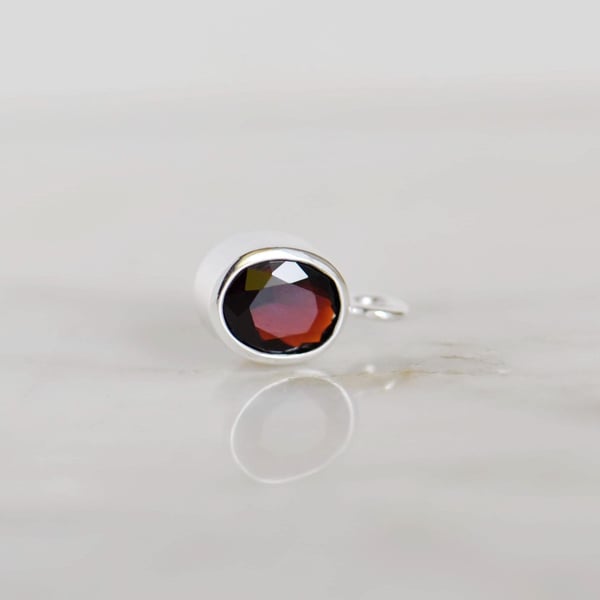 Image of Fire Red Garnet oval cut silver necklace