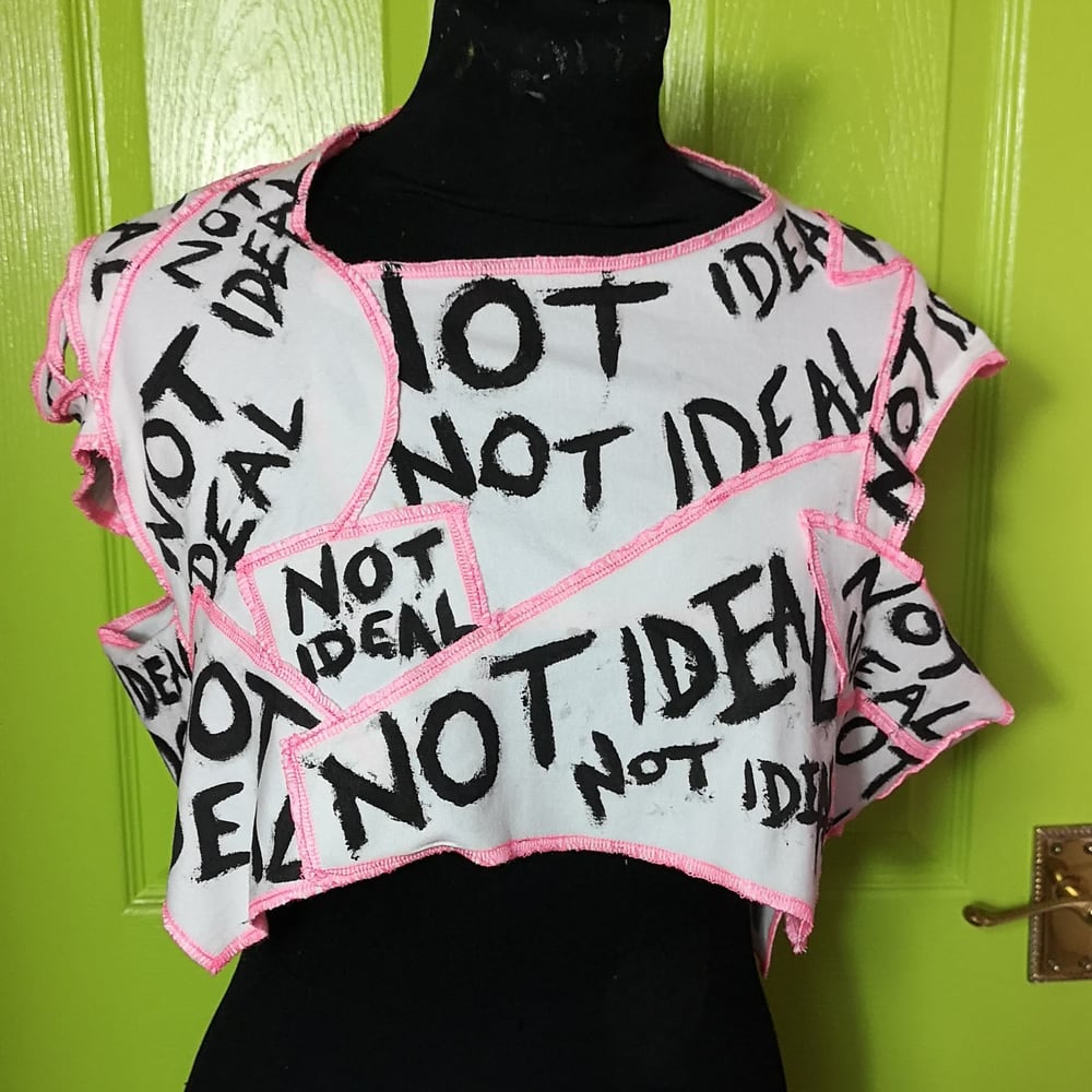 NOT IDEAL ASYMMETRIC DECONSTRUCTED PATCHWORK CROP TOP