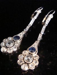 Image 1 of EDWARDIAN FRENCH LARGE 18CT PLATINUM SAPPHIRE ROSE CUT OLD CUT DIAMOND EARRINGS