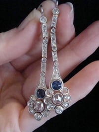 Image 3 of EDWARDIAN FRENCH LARGE 18CT PLATINUM SAPPHIRE ROSE CUT OLD CUT DIAMOND EARRINGS