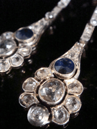 Image 5 of EDWARDIAN FRENCH LARGE 18CT PLATINUM SAPPHIRE ROSE CUT OLD CUT DIAMOND EARRINGS