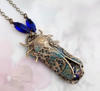 Image 2 of Opal Cicada necklace, black opal insect jewelry Art Deco style