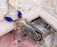 Image 3 of Opal Cicada necklace, black opal insect jewelry Art Deco style