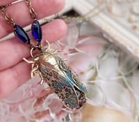Image 4 of Opal Cicada necklace, black opal insect jewelry Art Deco style