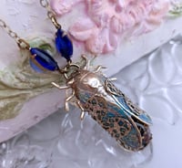 Image 5 of Opal Cicada necklace, black opal insect jewelry Art Deco style