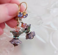 Image 5 of Art Deco flower earrings with artisan Czech glass floral beads and vintage Austrian crystal