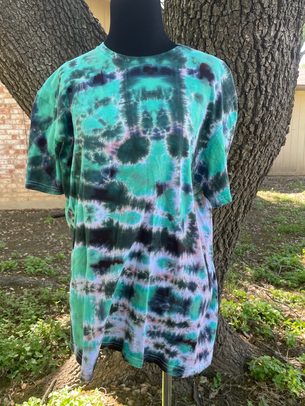 Image of Black Green and Coral Tie Dye Shirt