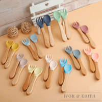 PRE- ORDER- Bamboo/Silicon Spoon & Fork Set.   Organic and BPA Free