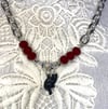 Mini Black Cat Necklace With Blood Red Glass Beads by Ugly Shyla
