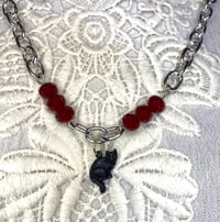 Image 1 of Mini Black Cat Necklace With Blood Red Glass Beads by Ugly Shyla