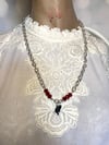 Mini Black Cat Necklace With Blood Red Glass Beads by Ugly Shyla