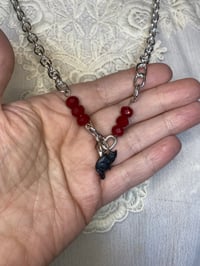 Image 4 of Mini Black Cat Necklace With Blood Red Glass Beads by Ugly Shyla