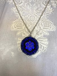 Image 2 of Hand Beaded Blue Rhinestone Necklace by Ugly Shyla 