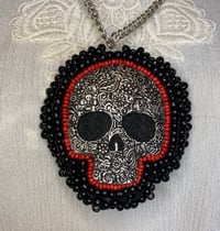 Image 1 of Large Hand Beaded Skull Necklace by Ugly Shyla