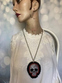 Image 4 of Large Hand Beaded Skull Necklace by Ugly Shyla