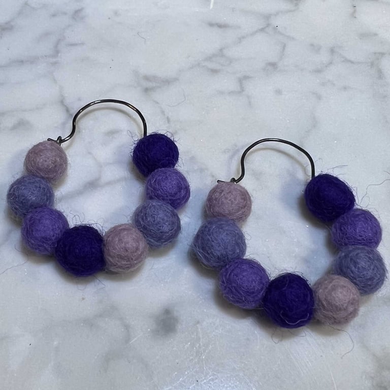 Felted Wool Hoops in Purple (large) Image 2