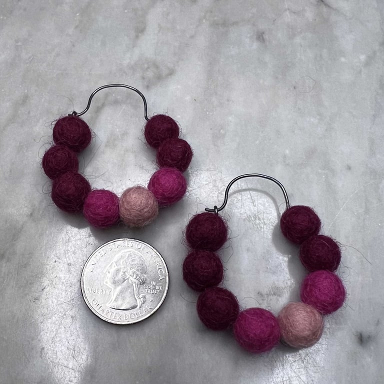 Pinks and Red Felted Wool Hoops (large) Image 3