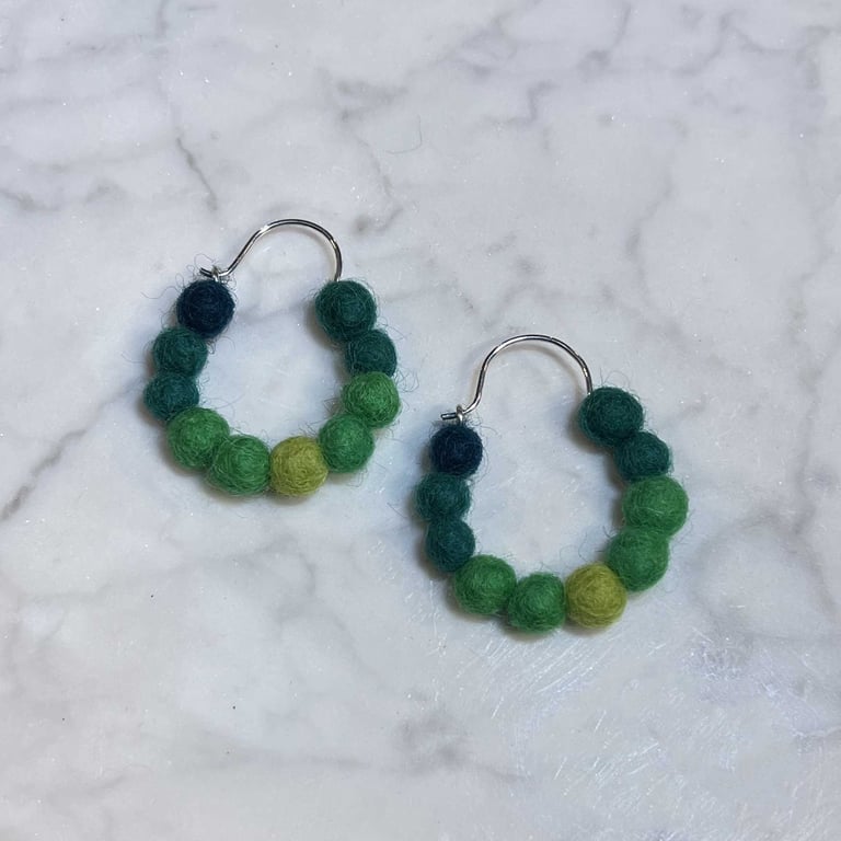 Dark Green Felted Wool Hoops (small)