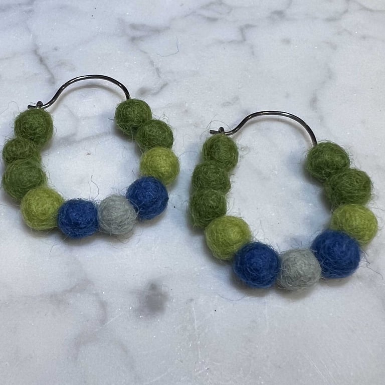 Green/Blue Felted Wool Hoops (small)