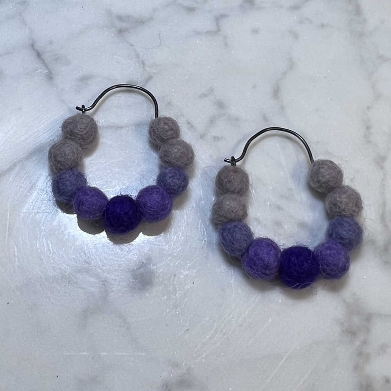 Felted Wool Hoops in Shades of Purple (small)