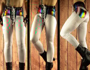 WHITE/RAINBOW HIGH WAISTED SKINNIES
