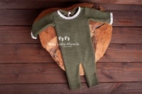 Image 2 of Newborn romper long sleeves khaki with lace