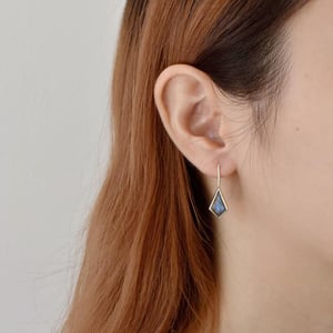 Image of Labradorite Moonstone faceted cut knite shape wire hook silver earrings