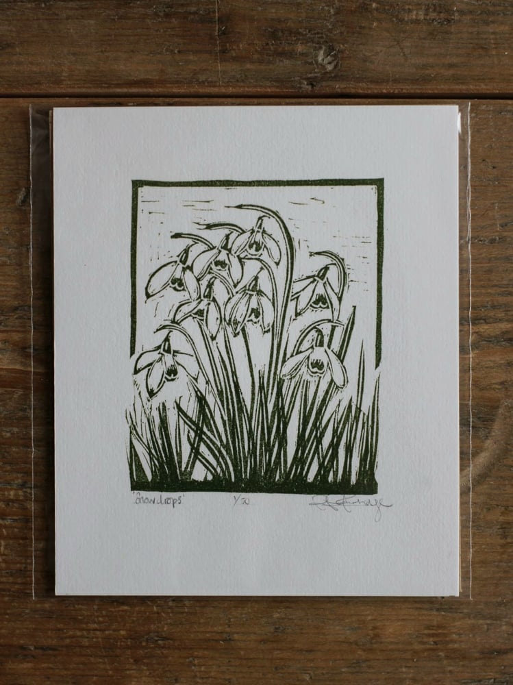 Image of Snowdrops limited edition linocut 8x10cm