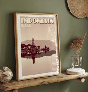 Image of Vintage poster Indonesia - Bali - Pura Ulun Danu Bratan - Clay - Fine Art Print