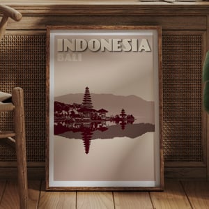 Image of Vintage poster Indonesia - Bali - Pura Ulun Danu Bratan - Clay - Fine Art Print