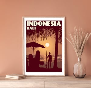 Image of Vintage poster Indonesia - Bali - Kuta Beach | Wall Art Decor | Travel Poster | Fine Art Print