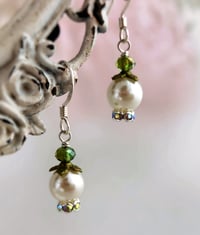 Image 1 of Lily of the Valley Pearl Earrings, Art Nouveau Pearl Flower earrings