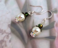 Image 2 of Lily of the Valley Pearl Earrings, Art Nouveau Pearl Flower earrings