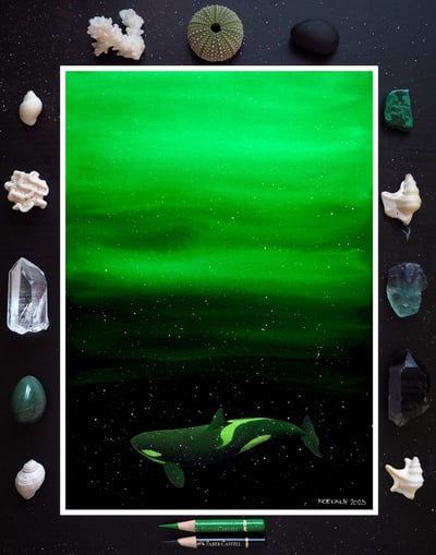 Image of Guided by the Light Orca in the Northern Lights Fine Art Print 