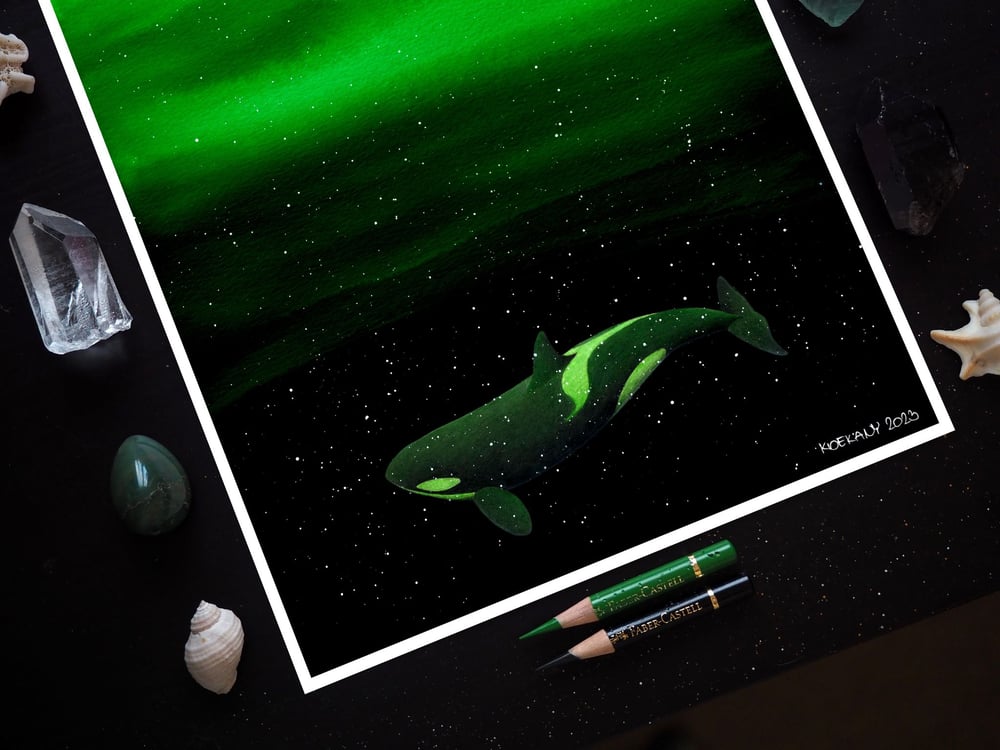 Image of Guided by the Light Orca in the Northern Lights Fine Art Print 